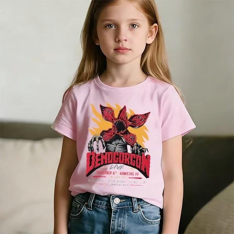 Kids 100% Cotton Luxury T-Shirt Stranger Things Demogorgon Live Graphic Short Sleeve Elegant Casual Summer Tee Tops