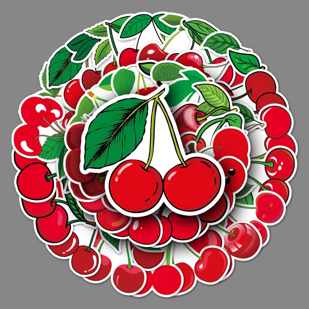 50 Cherry Doodle Personality Cartoon Fruit Children's Gourmet Card DIY Mobile Suitcase Sticker Waterproof
