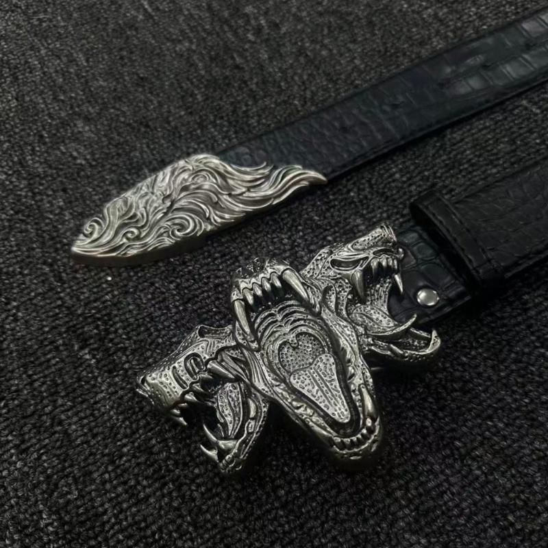 Black Embossed Waist Belt with Texture Design, Metal Buckles and PU Waist Strap for Street Wear Styling Pants Accessories