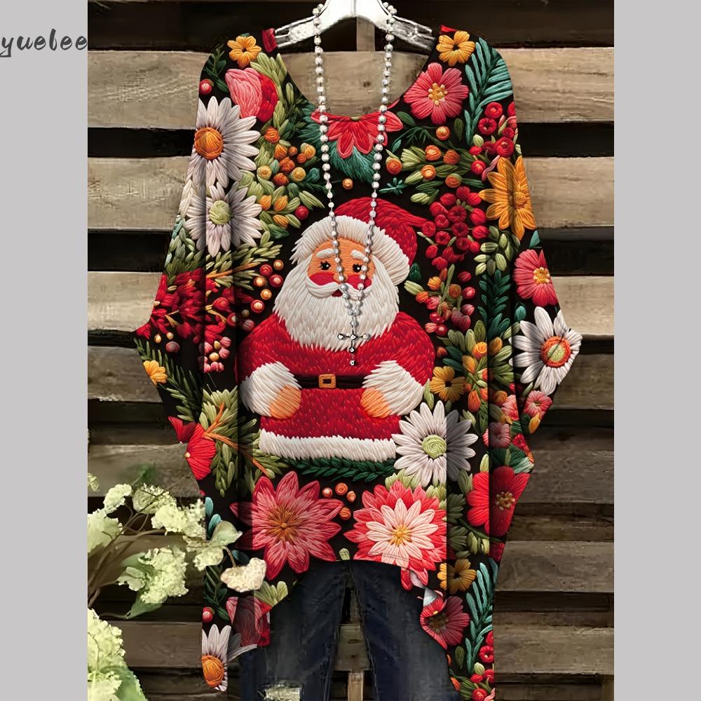 Świąteczny damski T-shirt z nadrukiem 3D, bluzki z nieregularnym dołem, T-shirt z okrągłym dekoltem dla kobiet, vintage, na co dzień