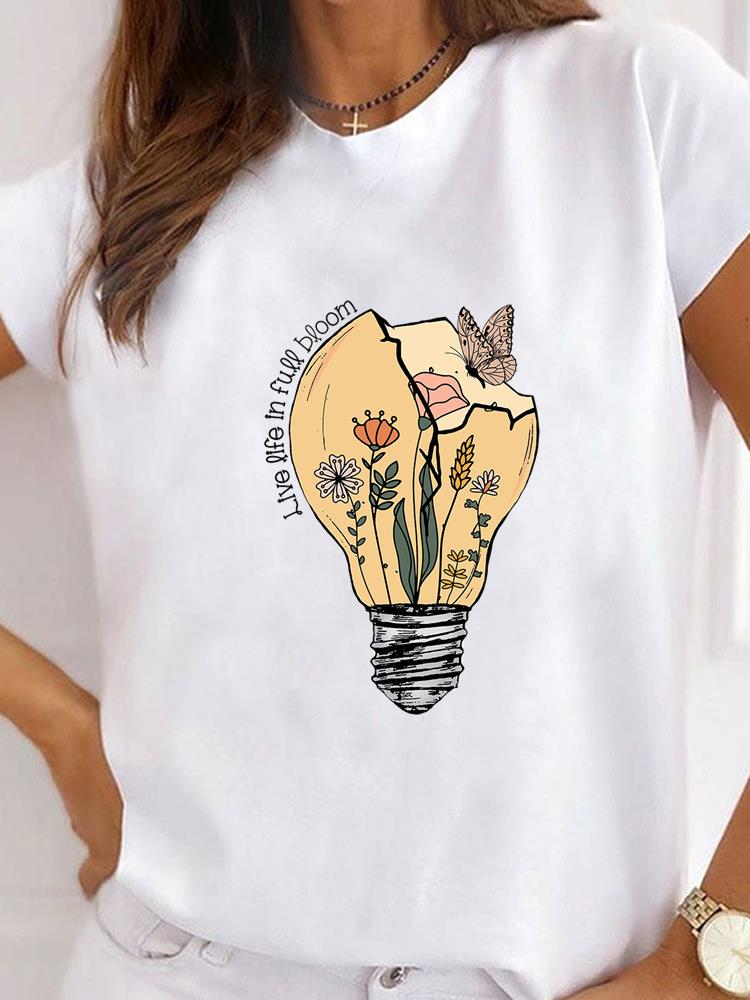 Women Clothes Bee Love Style Letter Clothing Print T Shirt Short Sleeve Summer Top Tee Basic Fashion Graphic T-shirt