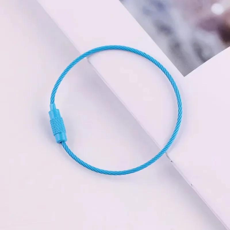 10pcs Colored Painted Steel Wire Keychain DIY Keyring Accessories Circle Rope Cable Loop Camp Luggage Tag Screw Lock Gadget 15cm