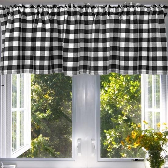 Useful Pocket Curtain Non-fading Plaid Thick Decorative Rod Pocket Valance for Living Room
