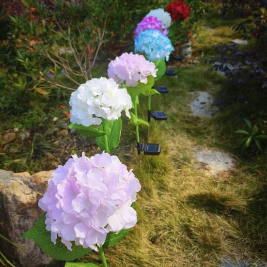 Fairy Hydrangea Light, LED Solar Powered Outdoor Garden Stake Lights  Artificial Hydrangea Flower Light for Path Yard Walkway Patio