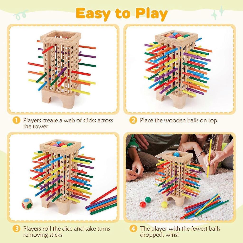 Holz Brettspiel Spielzeug, 42 bunte Stäbchen Würfelspiel Mathe Lernspielzeug, Familienspaß Bälle Fallen Lassen