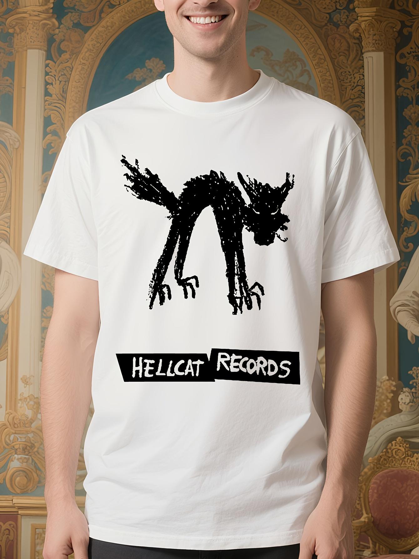 Funny Hellcat Records Graphic Tee - White Tshirt with Bla... XXXXL