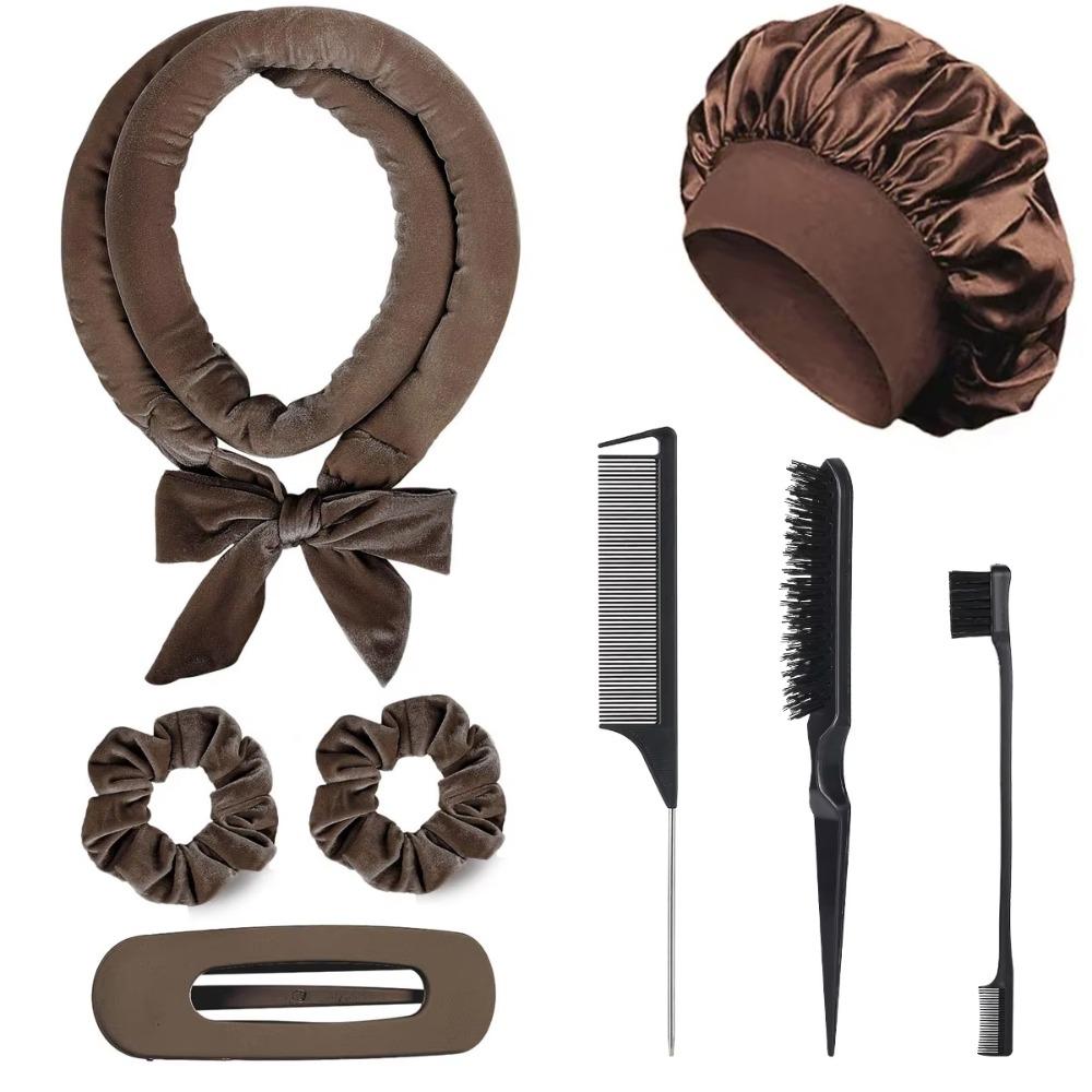 8/5/4 Stück Hitzeloses Lockenwickler-Set Satin-Schlafhaube Keine Hitze Über Nacht Locken Kantenbürste Scrunchies Kamm Schwarzer Geschenk Kamm Styling-Werkzeuge