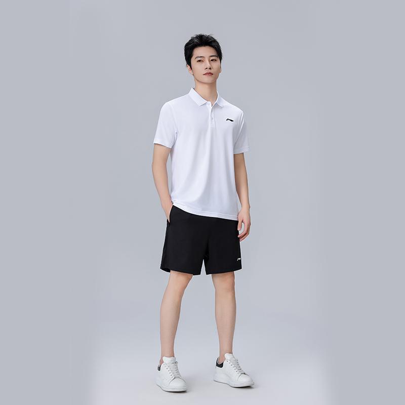 Li Ning Logo Print Quick-Dry Loose Polo Short Sleeve Mid-Waist Tied Shorts Casual Sports Set Unisex sets APLU799-1+AAPU225-1
