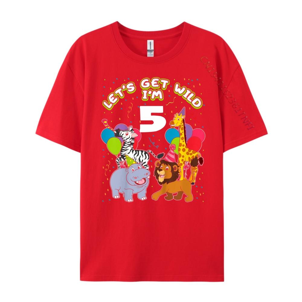 Kids Safari Birthday 5 Zoo Animals Lets Get Wild I M 5 Party Street Wear T Shirt Mens Clothing Korean S