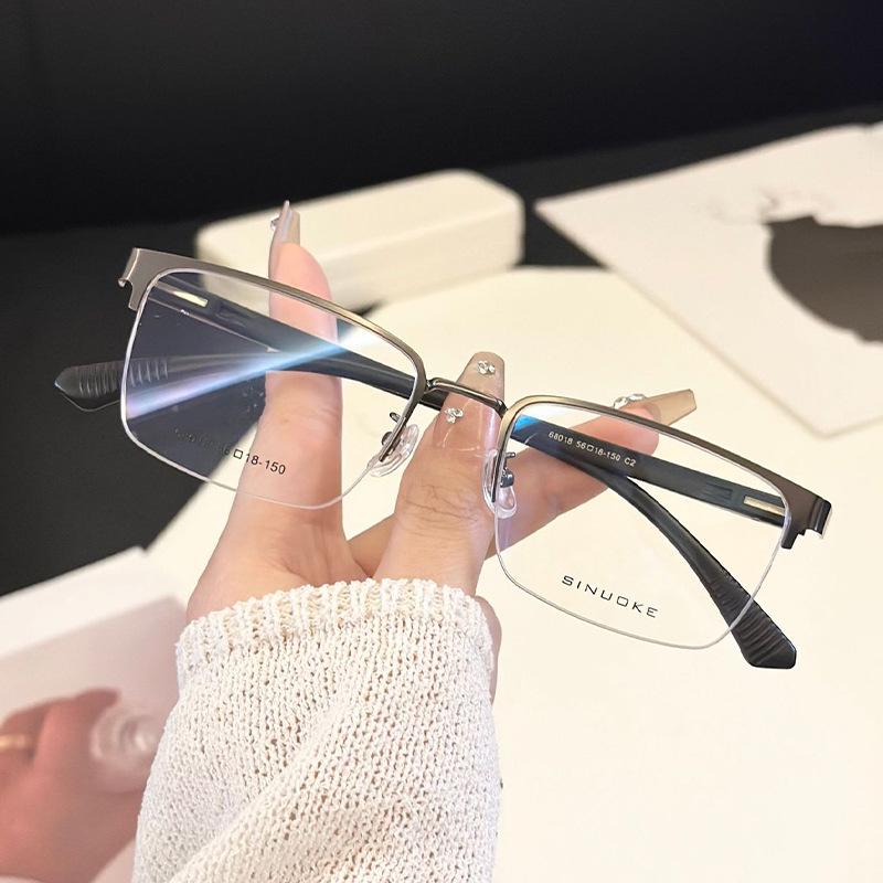 Men's Vintage Semi-Rimless Non-Magnetic Eyeglasses with Anti-Blue Light for Larger Faces (Prescription-Compatible).