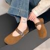 Korean Version of Suede with Leopard Print Mary Jane Shoes for Women's 2025 Autumn Retro Inner Height Increase Soft Sole Shallow Mouth Single Shoes