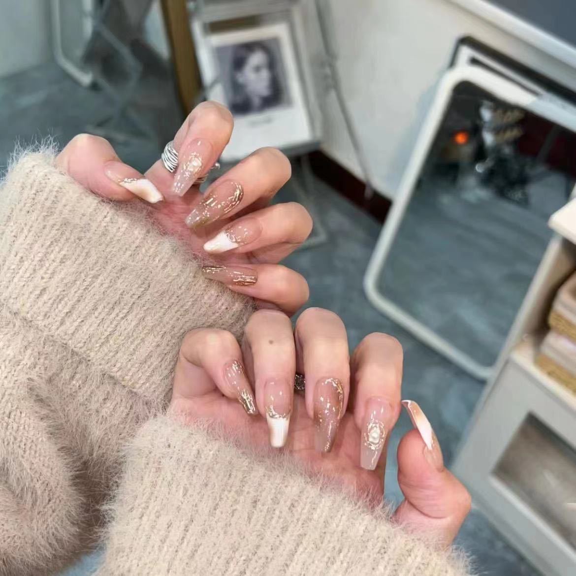 

Чистый ручной работы фототерапевтический нейл-арт Майяр Носимый ноготь Готовый продукт Многоразовые накладки для нейл-арта Можно отсоединить Large L