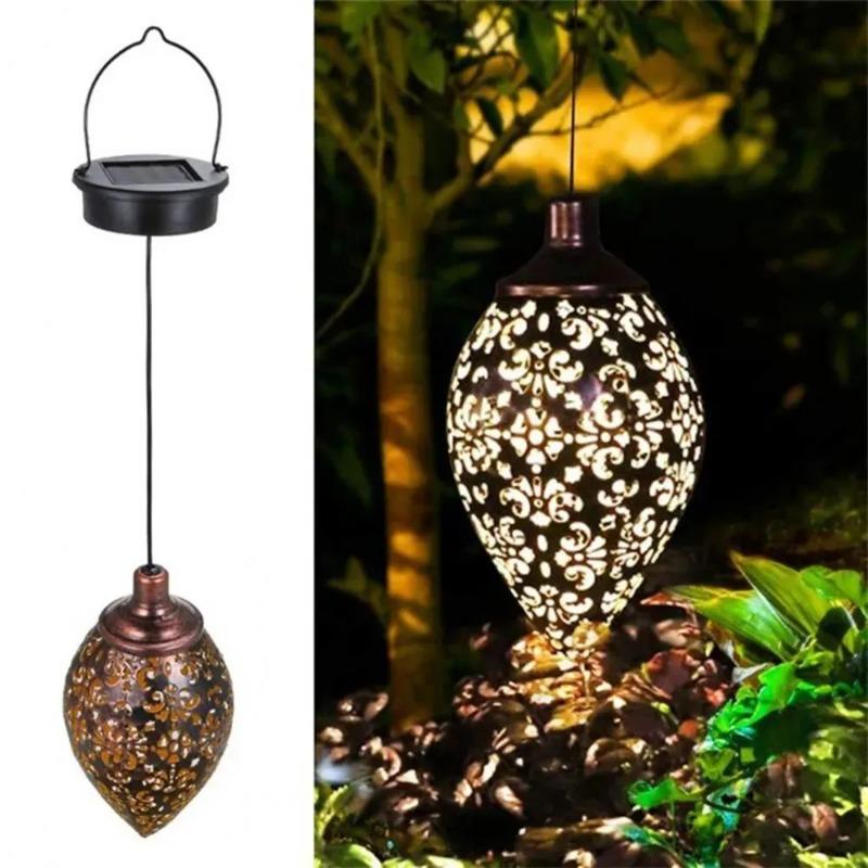 Outdoor Water Drop Shaped Solar Projection Light Waterproof Hollowed-Out For Garden Patio Stair Fence Street Landscape Balcony
