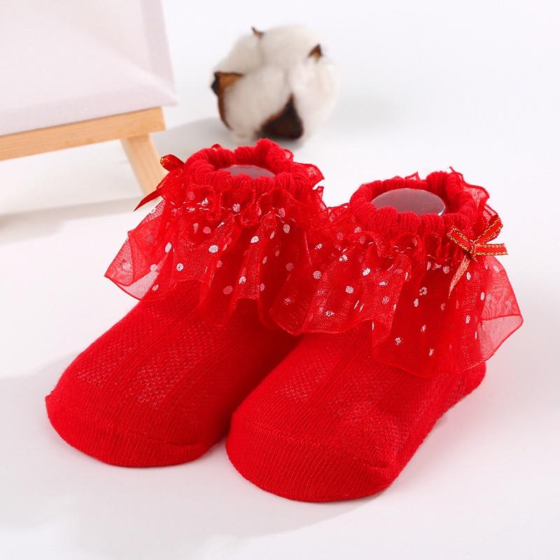 

Детские носки для девочек, носки принцессы, носки с бантом и горошком, с марлевой кромкой M