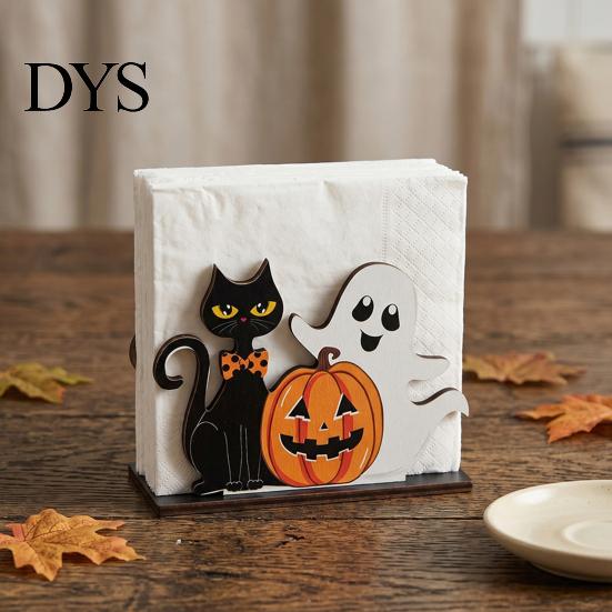 Halloween Paper Towel Holder Ghost Wooden Napkin Holder, Cute Decorative Soft Furnishings for Home Stand, Freestanding Tissue Dispenser Organizer