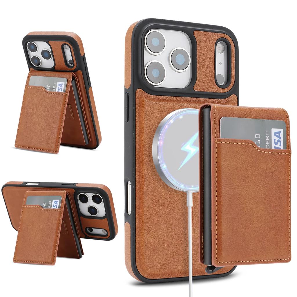2 in 1 Leather Case For iphone 17 Air 16 Promax 15 Pro Max 14 Plus 13 12 Magnetic Magsafe Cards Holder Card Slots Phone Cover