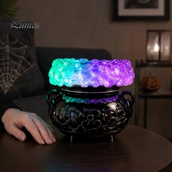 Glowing Potion Brewing Prop Halloween Cauldron LED Bubble Light, Color Changing Witch Lamp, Spooky Gothic Mysterious Symbol Decor Light Up Candle
