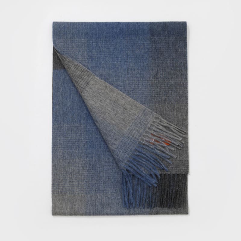 RECLOW ANYONE CHECK wool 100% DEEP BLUE MUFFLER