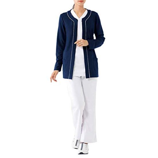 Nursery Cardigan for and Office Size 9290304A Jacket, Collarless, Stretchy, Knit-and-Sew Fabric, Nursing, Care, Work, Women's, L, Navy,