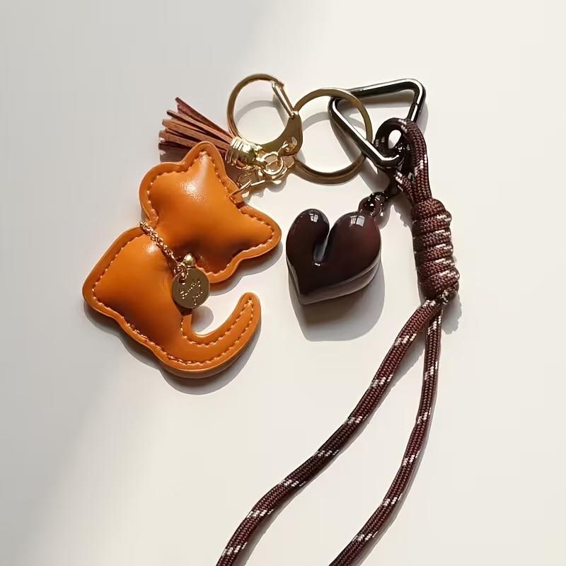 Bag Charm Fashion PU Leather Cat Cute Animal  Women Bag Charm Hanging Pendant Decoration Gifts