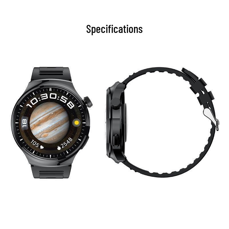 Round Watch4: Top Version Smartwatch with Bluetooth Call & Multifunctional Sports Features in Grey Black.