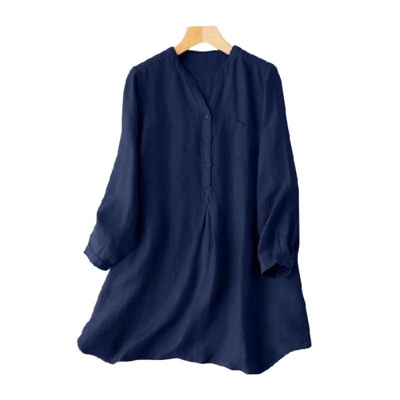 Damen Muslimische Oberteile V-Ausschnitt Blusen Pullover Einfarbig Lässig Taschen Knopf Leichte Dehnung Locker