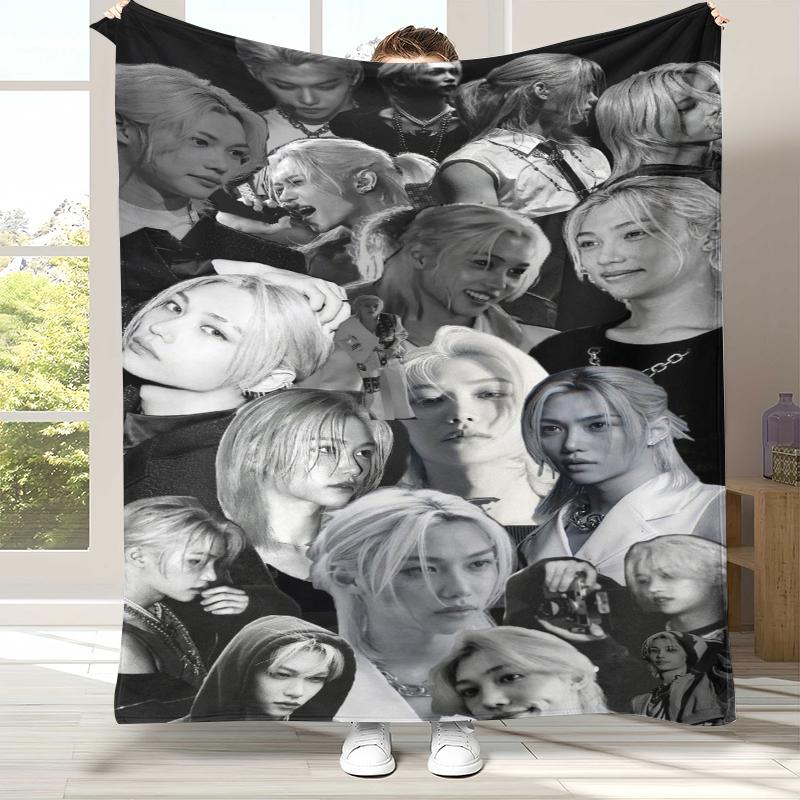 Felix Kpop Stray Kids Flannel Blanket,Ultra Soft Warm Plush Throw for Home Bedroom Bed Sofa Cover Camping Picnic gift