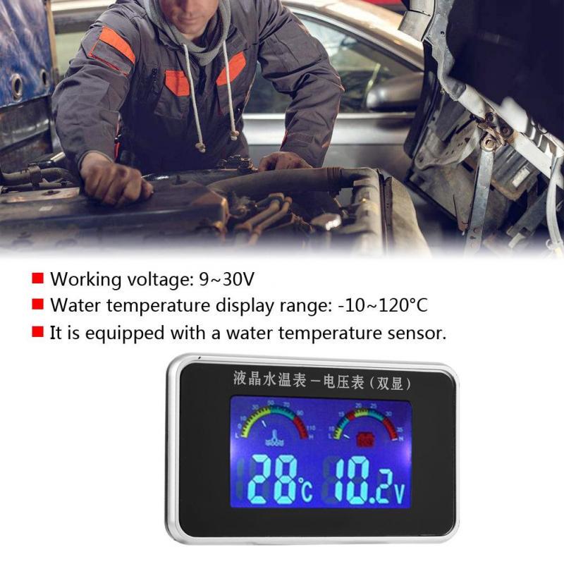 2PCS 12V/24V/36V Car LCD Screen Voltmeter + 10mm Water Thermometer Sensor