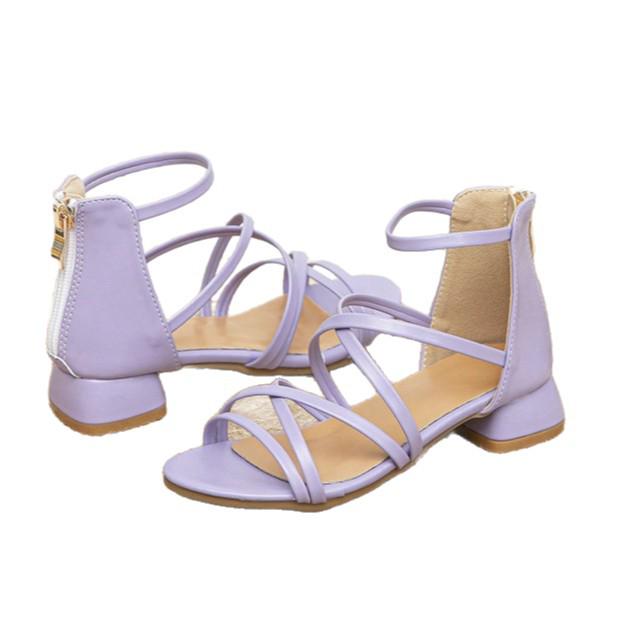 2025 Summer Girls' Trendy Roman-Style High-Heel Sandals with Back Zipper