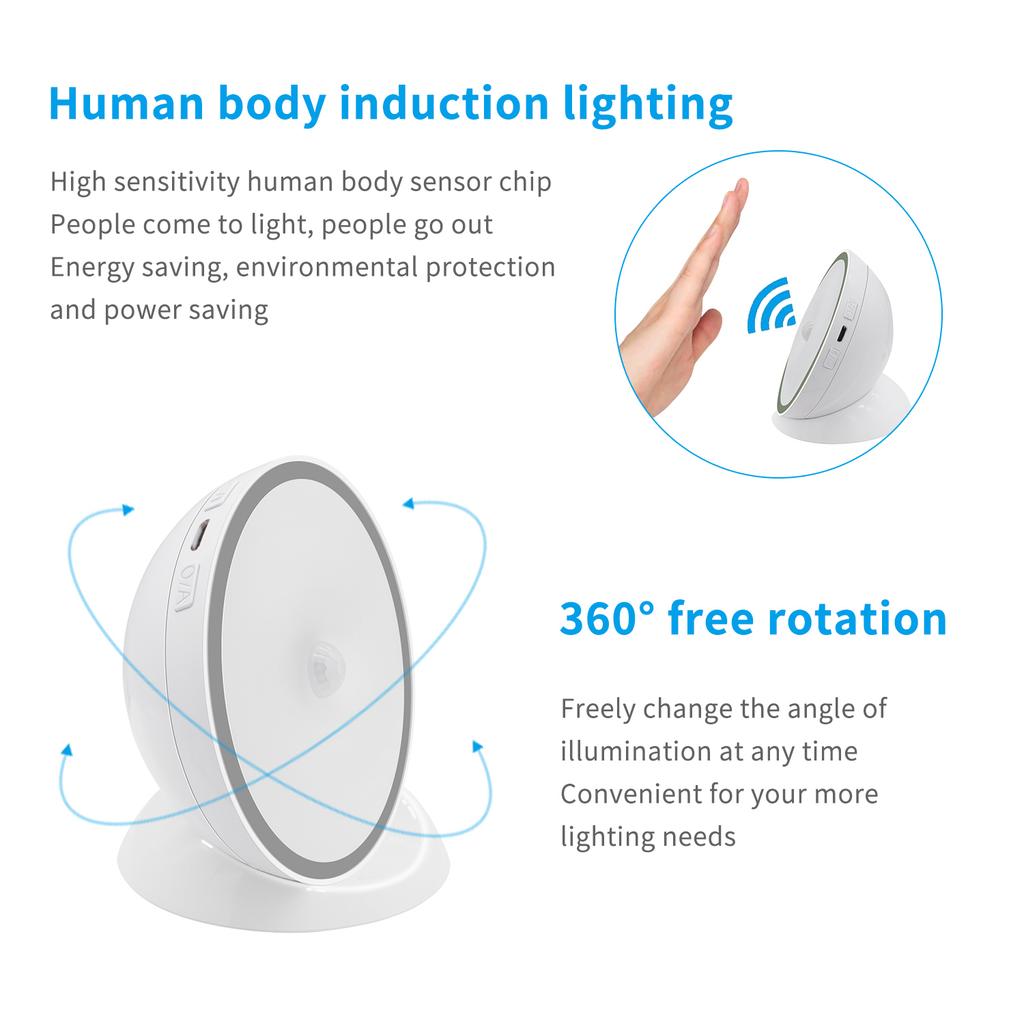 Factory 360 Rotation Smart Motion Sensor Night Light Rechargeable Magnetic Small Soft LED Lamp for Kitchen Toilet Home for Kid