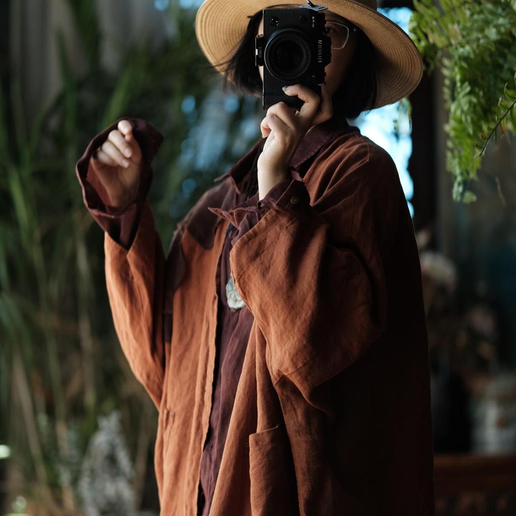 Vintage lněný župan s výšivkou sněhových vloček