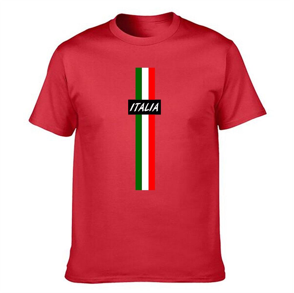 Unisexs Cotton Tshirt Vertical Italian Flag Print Italia Letter Casual Short Sleeve Tee For Daily Wear