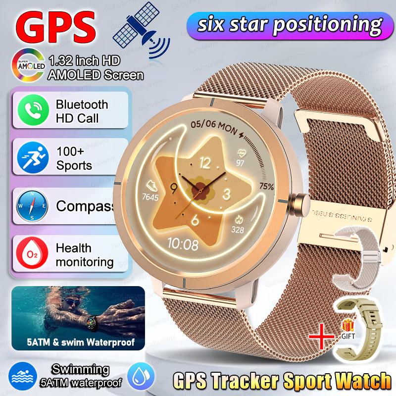 Smart Watch for Women GPS 6-Satellites 1.32” HD AMOLED Display Built-in GPS Bluetooth Call Sports 5ATM Waterproof Smartwatch Ma