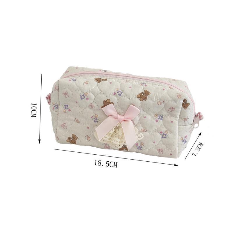 Sevimli Ayı Tatlı Kalp Kurdele Gül Dantel Kozmetik Çantası Büyük Kapasiteli Taşınabilir Seyahat Saklama Çantası Kadın El Çantası Kız Çocuk Tuvalet Çantaları