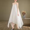 Summer Literary Loose Spaghetti Strap Tank Dress with Irregular Hem