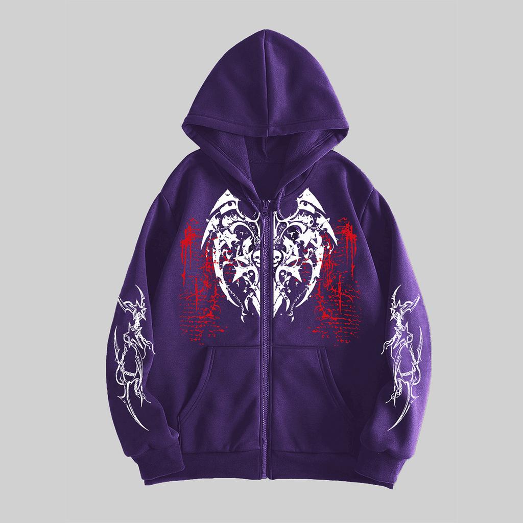 Herren Gothic Bedruckte Hoodies Lässig Langarm Herren Reißverschluss Hoodie Y2K Langarm Sweatshirts Pullover Oberteil