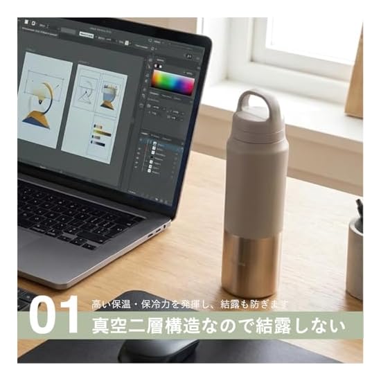 CB JAPAN Water Bottle, Direct Drink, with Filter, 450ml [Color: Ivory], Vacuum Insulated Double-Wall