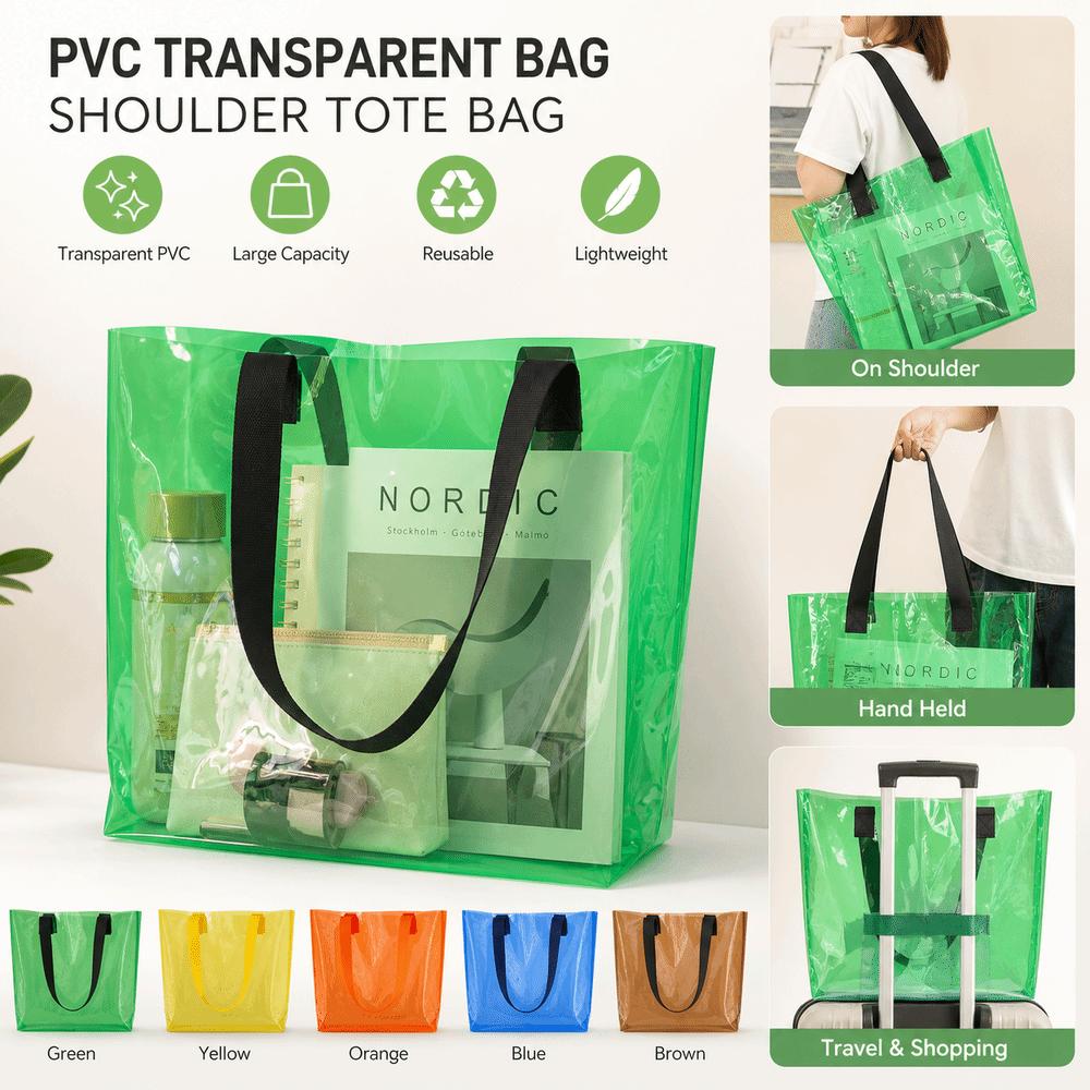 Nuova Borsa Trasparente in PVC Riutilizzabile Borsa a Spalla Solida Borsa Tote Colore Gelatina Viaggio all'Aperto