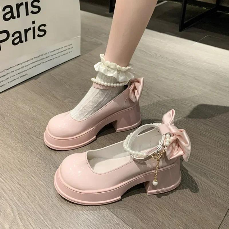Fashion Womens round platform high heels platform lace up sandals pumps latest mary petrol wine red 2024