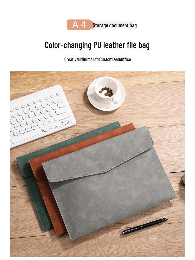 A4 Leather Waterproof Briefcase Folder with Large Capacity for Business Meetings
