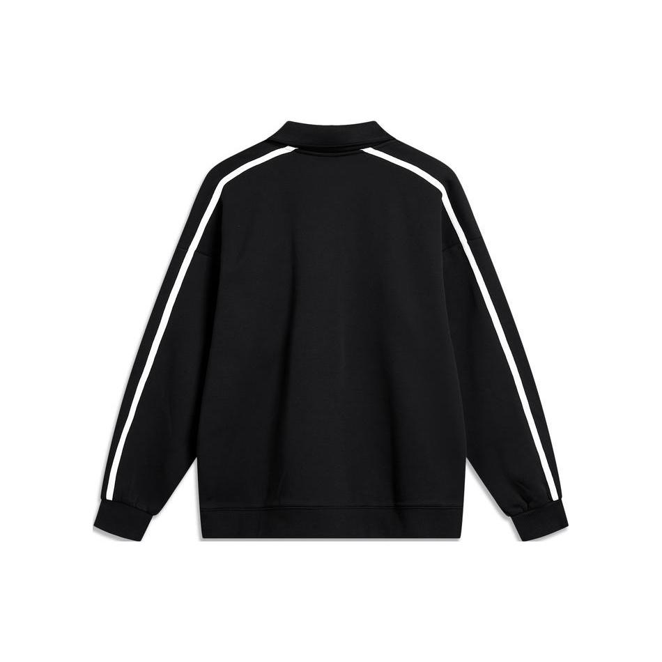 Li Ning Sports Fashion Collection Multicolor Logo Letter Embroidery Lapel Long Sleeved Fleece Lined Pullover Sweatshirt AWDU919-2