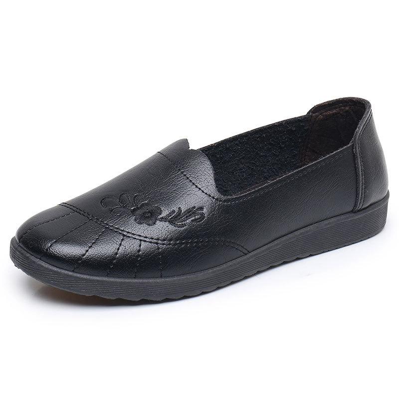 Spring New Shoes Comfortable Soft-soled Single Shoes Medium Leather Shoes Flat-soled Elderly Middle-aged and Elderly Women's Shoes