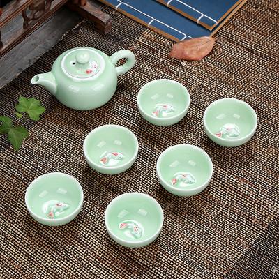 Longquan Celadon Fisch Tee-Set Keramikkessel Keramische Gaiwan Teetasse Fisch Chinesische Kung Fu Teekanne Trinkgeschirr für Freund Geschenk