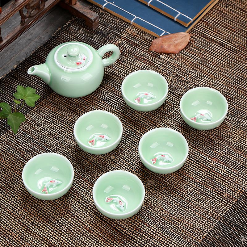 Longquan Celadon Fish Tea Set Ceramic Kettle Ceramic Gaiwan Tea Cup Fish Chinese Kung Fu Tea Pot Drinkware for Friend Gift