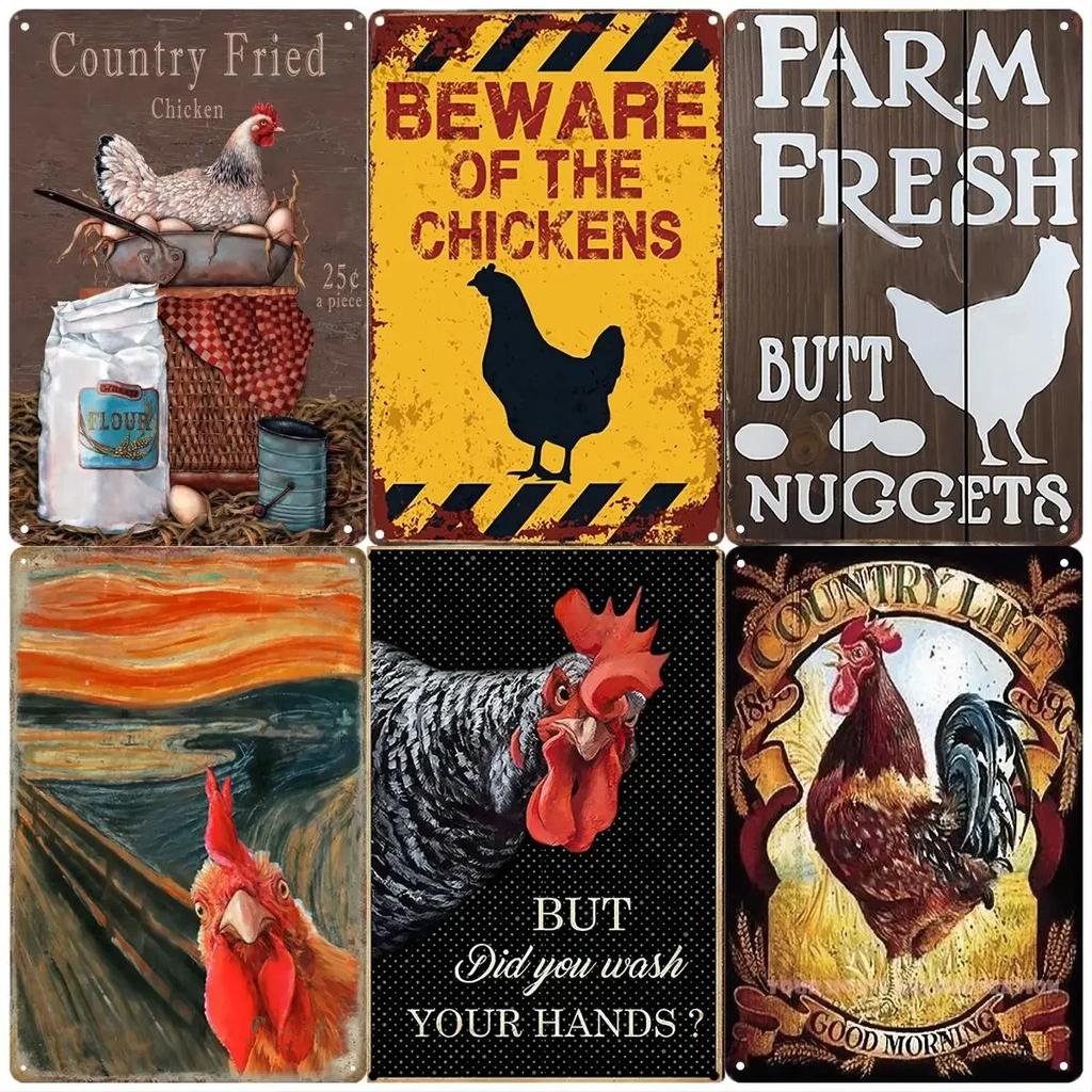 Vintage Tin Sign - Home Is Where the Chickens Are - Metal Signs Funny for Farmhouse Decor - Metal Wall Art for Chicken Coop