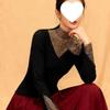 Heavy Rhinestone Long-Sleeve Warm Turtleneck Shirt for a Slimming, Youthful Look