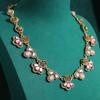 Inlaid Rhinestone Flower Necklace Earring Trendy Clavicle Chain Pink Water Drop Necklace  Party
