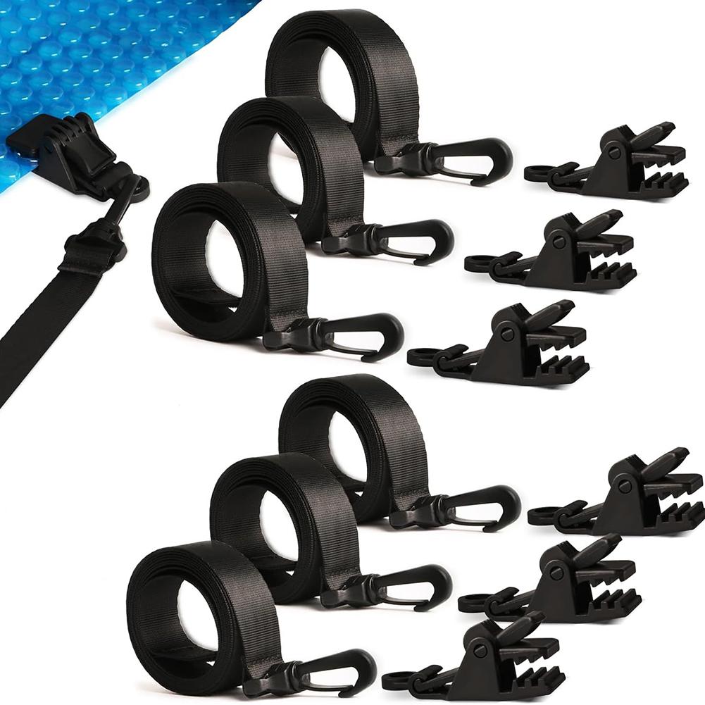 

For Swimming Pool Cover Reel Belt System Black Color with Reinforced Seams and Extended Length for Easy Access