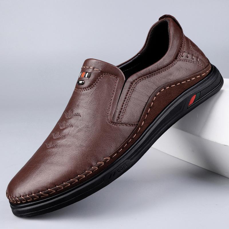Men's Shoes 2025 Autumn New Waterproof One-pedal Casual Leather Shoes Men's Daily Non-slip Soft Sole Round Head Dad Shoes