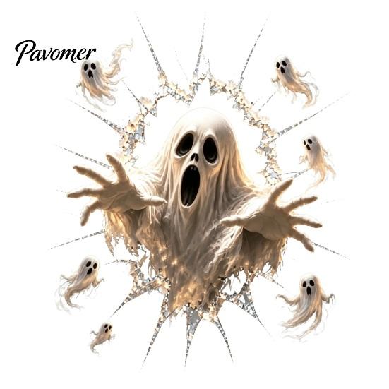 Ghost Witch Decals Halloween Window Decal, 3D Crack Glass Spooky Decoration, Pumpkin Skeleton Indoor Ornamentation Break in Stickers, Illusion Mirror